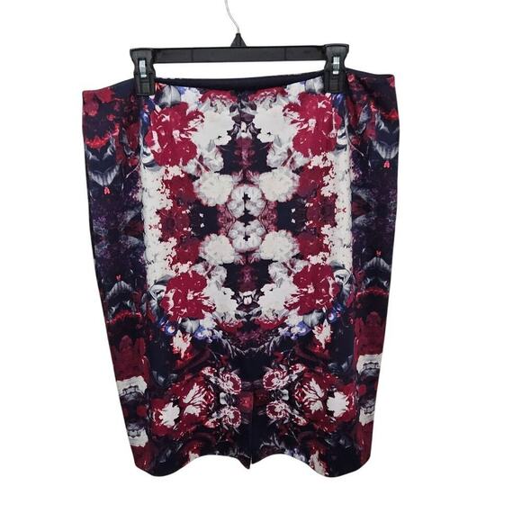 Antonio Melani Floral Navy Below the Knee Midi Pencil Skirt Size 14 Large - Picture 2 of 6